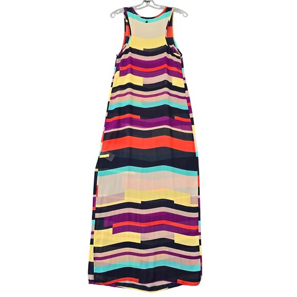 Guess Side Slit Sleeveless Maxi Dress Women Size Medium Vibrant Multicolor Scoop - Picture 2 of 15